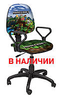 Кресло детское компьютерное для школьника с подлокотниками на роликах Престиж РМ "Майнкрафт - 2"