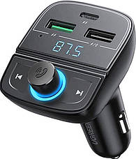 FM трансмітер модулятор Ugreen CD229 Bluetooth 5.0 Автомобільний зарядний пристрій Чорний, фото 2