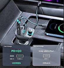 FM трансмітер модулятор Ugreen CD229 Bluetooth 5.0 Автомобільний зарядний пристрій Чорний, фото 4
