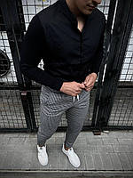 Комплект мужской Рубашка + Брюки в клетку Jax черный-серый | Костюм классический хлопковый ЛЮКС качества