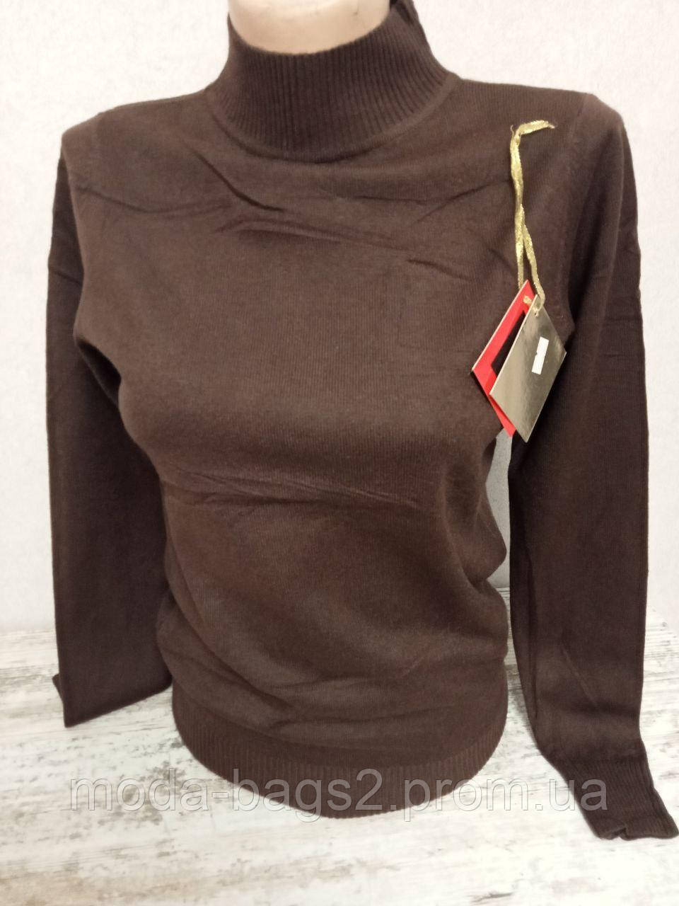 Гольф жіночий водолазка кофта светр кашемір під горло стійка коричневий (темний шоколад) оверсайз 42/48