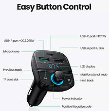 FM трансмітер модулятор Ugreen CD229 Bluetooth 5.0 Автомобільний зарядний пристрій Чорний, фото 5