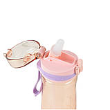 Пляшка для води 600мл з прубочкою рожева Kite К22-419-01, фото 2