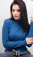 Гольф женский водолазка кофта свитер кашемир под горло стойка синий оверсайз р.46