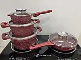 Набір каструль і сковорода з гранітним антипригарним покриттям Higher Kitchen HK-315 7 предметів КРАСНИЙ, фото 2
