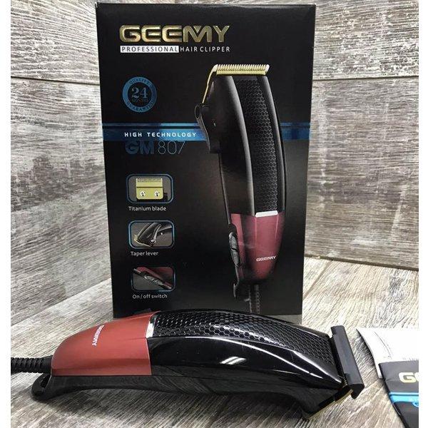 Машинка для стриження волосся Geemy дротова тример з насадками Чорно-червона (GM-807)