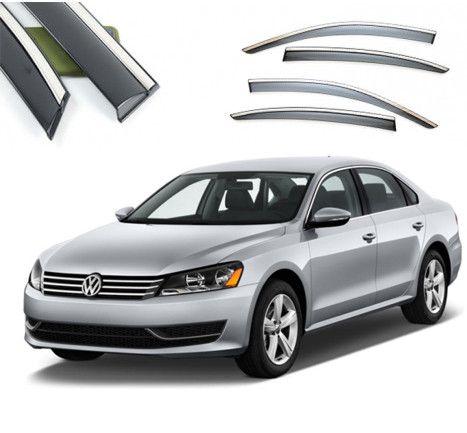 Дефлектори вікон вітровики S4C Volkswagen Passat B7 / B8 Седан 2011- USA C Хром молдингом Нержавіючої Сталі 3D, фото 1