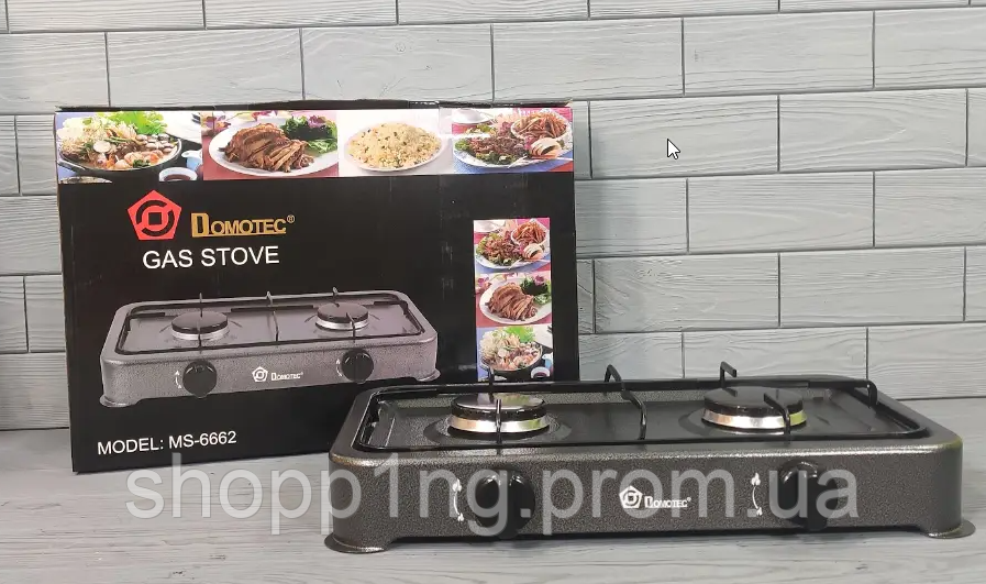 Плита газова настільна 2 комфорки Domotec дві комфорки плитка на газу переносна плита від балону - фото 1 - id-p1911515713