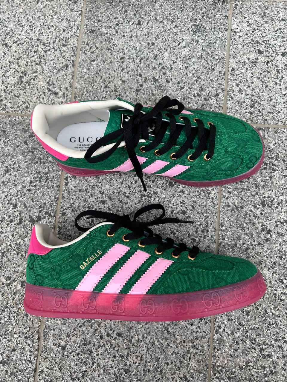 Кросівки жіночі Adidas x Gucci Gazelle Green Pink зелені осінь весна кеди адідас газелі