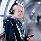 Бездротові дитячі Bluetooth-навушники з вушками та підсвіткою Cat-23M Чорний, фото 3