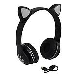 Бездротові дитячі Bluetooth-навушники з вушками та підсвіткою Cat-23M Чорний, фото 4
