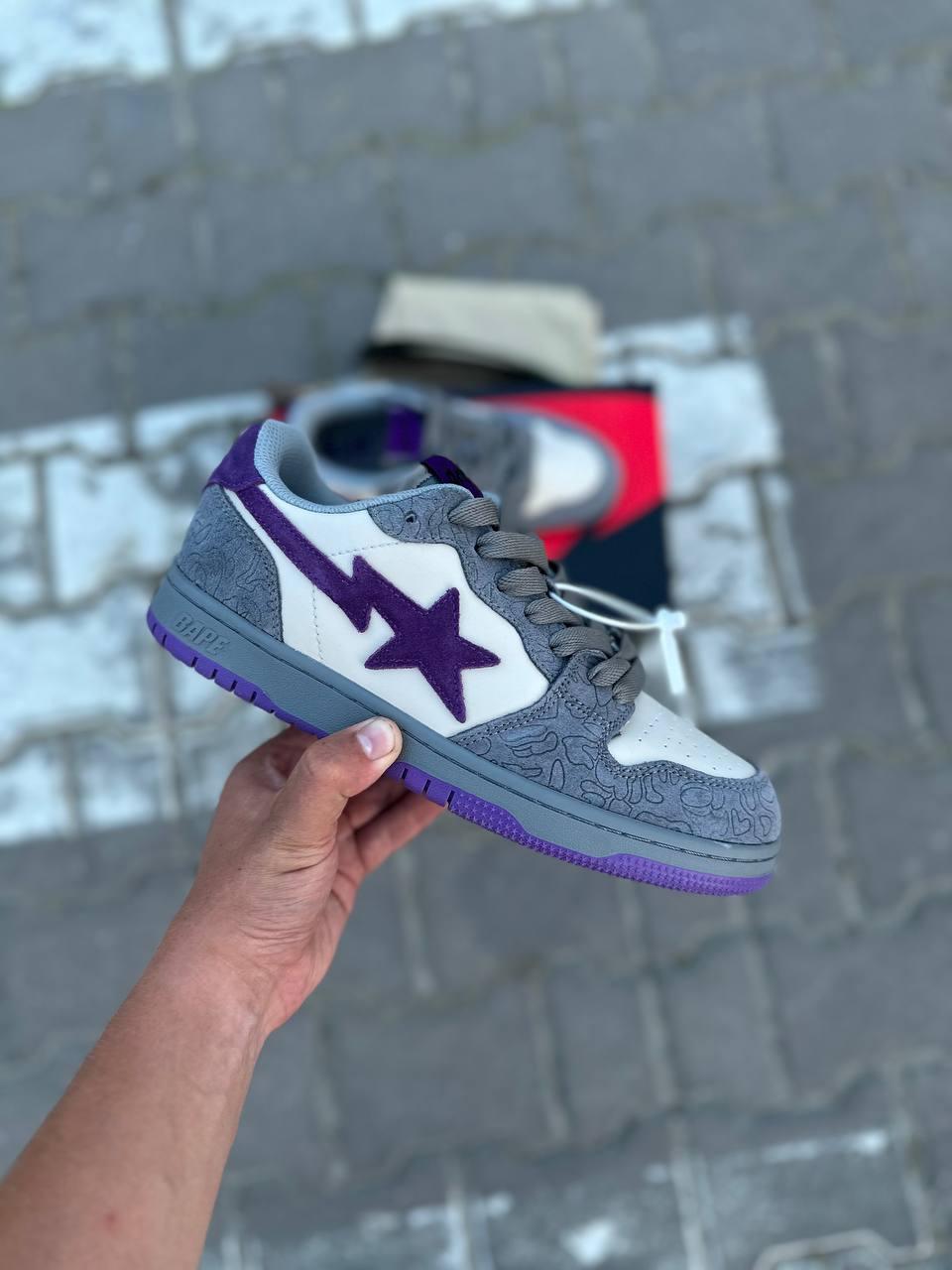 Мужские кроссовки Bape Court Sta Low 'Mist Grey Royal Purple' (серые с сиреневым) классные молодёжные art0436 - фото 3 - id-p1911539560