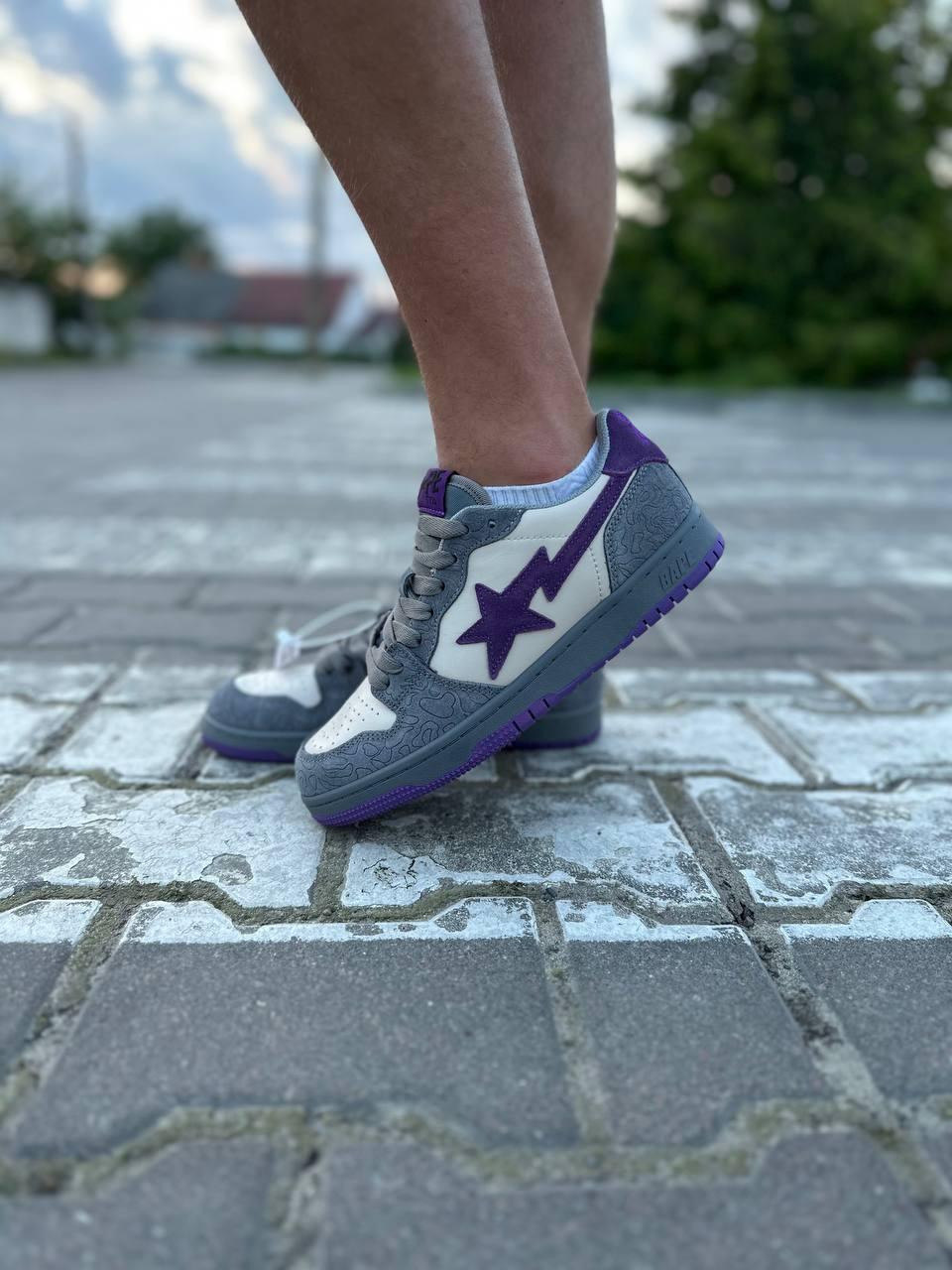 Мужские кроссовки Bape Court Sta Low 'Mist Grey Royal Purple' (серые с сиреневым) классные молодёжные art0436 - фото 1 - id-p1911539560