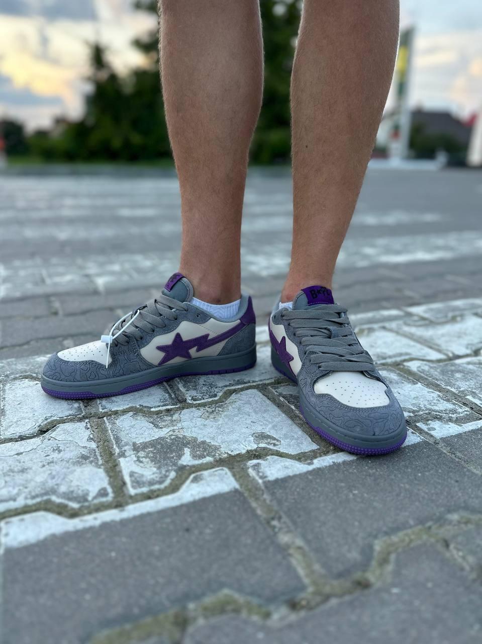 Мужские кроссовки Bape Court Sta Low 'Mist Grey Royal Purple' (серые с сиреневым) классные молодёжные art0436 - фото 10 - id-p1911539560