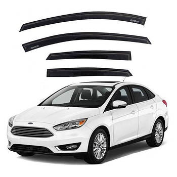 Дефлектори вікон вітровики Benke для Ford Focus III 2011-2018 Седан-Хечбек Хром Молдинг Нержавійка 3D (BFDFC1223-W/S) Скотч 3М, Україна