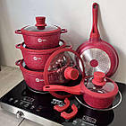 Набір каструль із гранітним антипригарним покриттям Higher Kitchen НК-316  з 12 предметів Червоний
