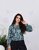 Практичный трикотажный женский свитер Молодежный женский свитерок Свитер с принтом гусиная лапка баталл 48/50, Зелёный