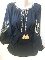 Женская рубашка вышиванка лен черная с поясом Для пары Family Look р.42 - 60 другой размер пошив