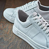 Кеди чоловічі білі шкіряні демісезонні, чоловічі кеди білого кольору стильні класичні шкіра *127-б/б*, фото 3