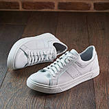 Кеди чоловічі білі шкіряні демісезонні, чоловічі кеди білого кольору стильні класичні шкіра *127-б/б*, фото 4