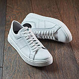 Кеди чоловічі білі шкіряні демісезонні, чоловічі кеди білого кольору стильні класичні шкіра *127-б/б*, фото 5