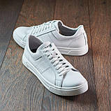 Кеди чоловічі білі шкіряні демісезонні, чоловічі кеди білого кольору стильні класичні шкіра *127-б/б*, фото 6