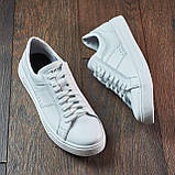 Кеди чоловічі білі шкіряні демісезонні, чоловічі кеди білого кольору стильні класичні шкіра *127-б/б*, фото 8