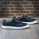 Чоловічі кеди чорні шкіряні демісезонні, стильні кеди на низькій підошві осінь весна ТОП *ПП 1 (чер) бел/под*, фото 2