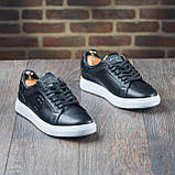 Чоловічі кеди чорні шкіряні демісезонні, стильні кеди на низькій підошві осінь весна ТОП *ПП 1 (чер) бел/под*, фото 3