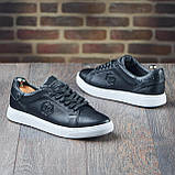 Чоловічі кеди чорні шкіряні демісезонні, стильні кеди на низькій підошві осінь весна ТОП *ПП 1 (чер) бел/под*, фото 4