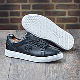 Чоловічі кеди чорні шкіряні демісезонні, стильні кеди на низькій підошві осінь весна ТОП *ПП 1 (чер) бел/под*, фото 5