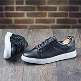 Чоловічі кеди чорні шкіряні демісезонні, стильні кеди на низькій підошві осінь весна ТОП *ПП 1 (чер) бел/под*, фото 6