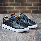 Чоловічі кеди чорні шкіряні демісезонні, стильні кеди на низькій підошві осінь весна ТОП *ПП 1 (чер) бел/под*, фото 7