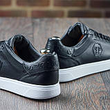 Чоловічі кеди чорні шкіряні демісезонні, стильні кеди на низькій підошві осінь весна ТОП *ПП 1 (чер) бел/под*, фото 8