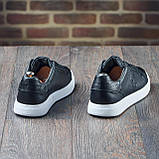 Чоловічі кеди чорні шкіряні демісезонні, стильні кеди на низькій підошві осінь весна ТОП *ПП 1 (чер) бел/под*, фото 9