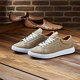 Кеди чоловічі бежеві демісезонні повсякденні шкіряні, стильні низькі кеди на низькій підошві класичні шкіра ТОП, фото 2