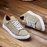 Кеди чоловічі бежеві демісезонні повсякденні шкіряні, стильні низькі кеди на низькій підошві класичні шкіра ТОП, фото 3