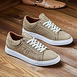 Кеди чоловічі бежеві демісезонні повсякденні шкіряні, стильні низькі кеди на низькій підошві класичні шкіра ТОП, фото 4