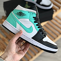 Кросівки жіночі і чоловічі Nike air Jordan Retro 1 White Mint Black / Найк аір Джордан Ретро 1 м'ятні чорні