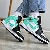 Кросівки жіночі і чоловічі Nike air Jordan Retro 1 White Mint Black / Найк аір Джордан Ретро 1 м'ятні чорні