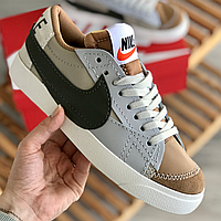 Кроссовки мужские и женские Nike Blazer Low 77 Beige Brown Grey Haki / Найк Блейзер белые