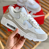 Кроссовки женские Nike air max 90 white beige / Найк аир макс 90 белые бежевые