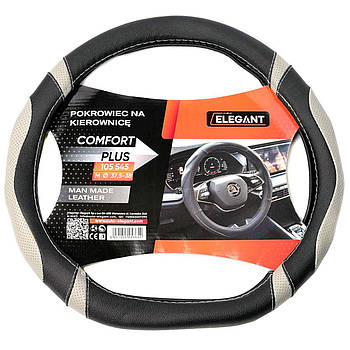 Чохол на кермо зі скошеним низом M 37-39 см Екошкіра Чорно-сірий (EL 105 545)