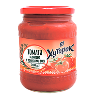 Томати неочищені в томатному соку Хуторок, 720 мл (660г)