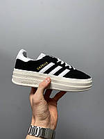 Кроссовки женские Adidas Gazelle Platform Black черные осень весна кеды адидас газели замшевые