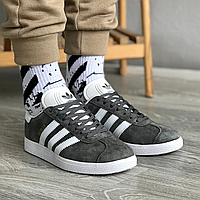 Кроссовки мужские и женские Adidas Gazelle grey / кеды Адидас Газели серые