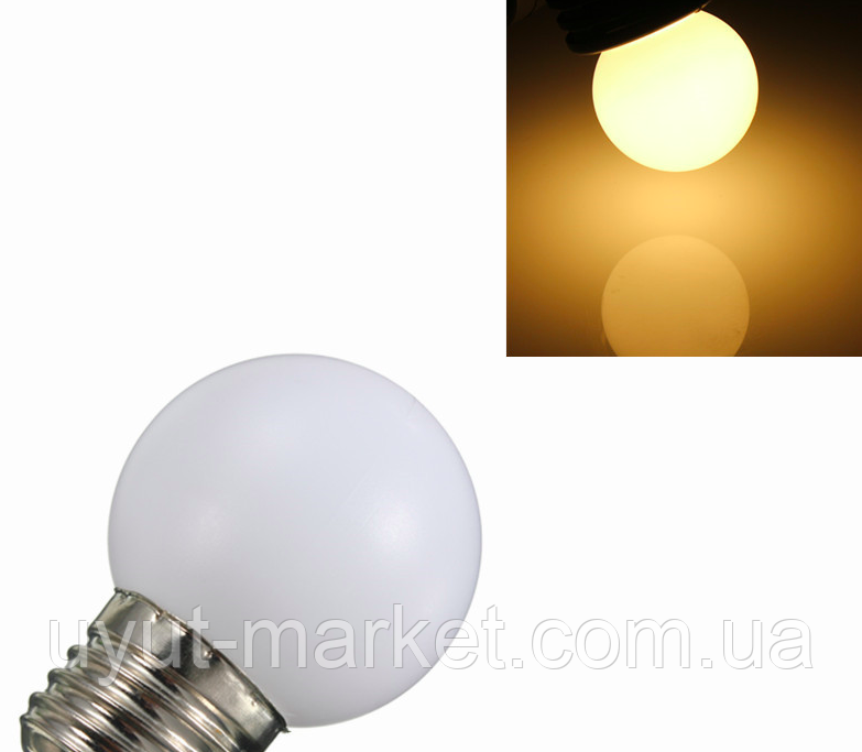 Світлодіодна лампочка 1 Вт, E27 G45 3000К тепла біла куля, для вуличних гірлянд
