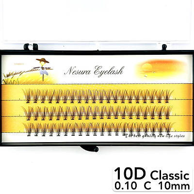 Накладні пучкові вії Nesura Eyelash Classic 10D, 0,10, C, 10 мм, 60 пучків Несура