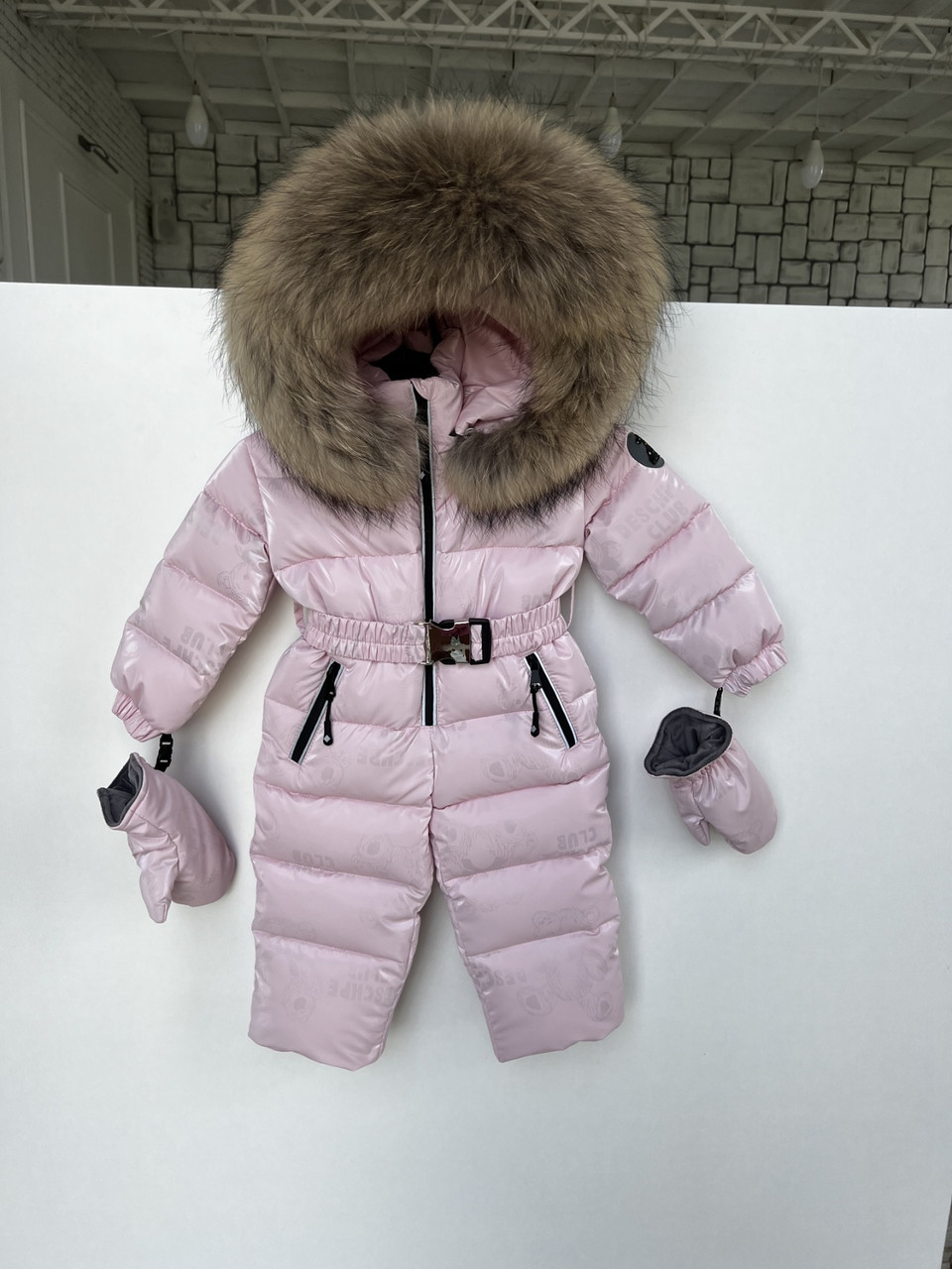 Детский цельный зимний комбинезон Glamour kids розовые мишки - фото 1 - id-p1911709594