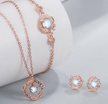 Набір ювелірної біжутерії Liresmina Jewelry Життя цвіте і розвивається сережки, браслет, кулон золотистий